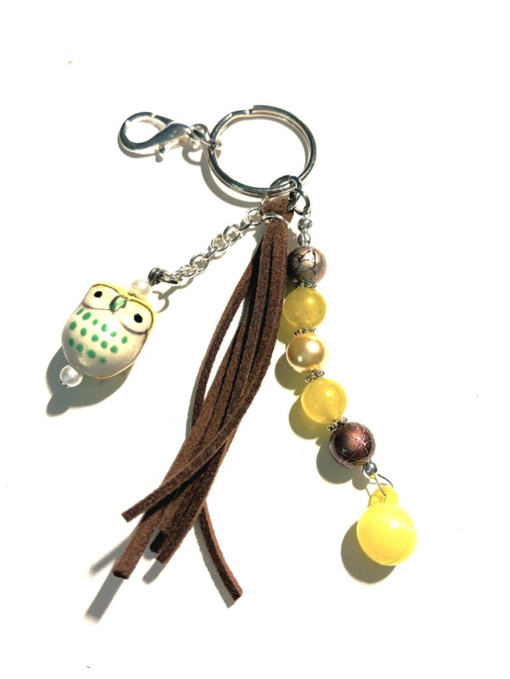 Handmade Ceramic Owl Keychain Clip Charm